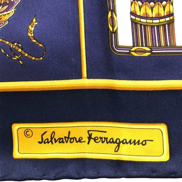 SALVATORE FERRAGAMO Silk Scarf Navy - Picture 3 of 10